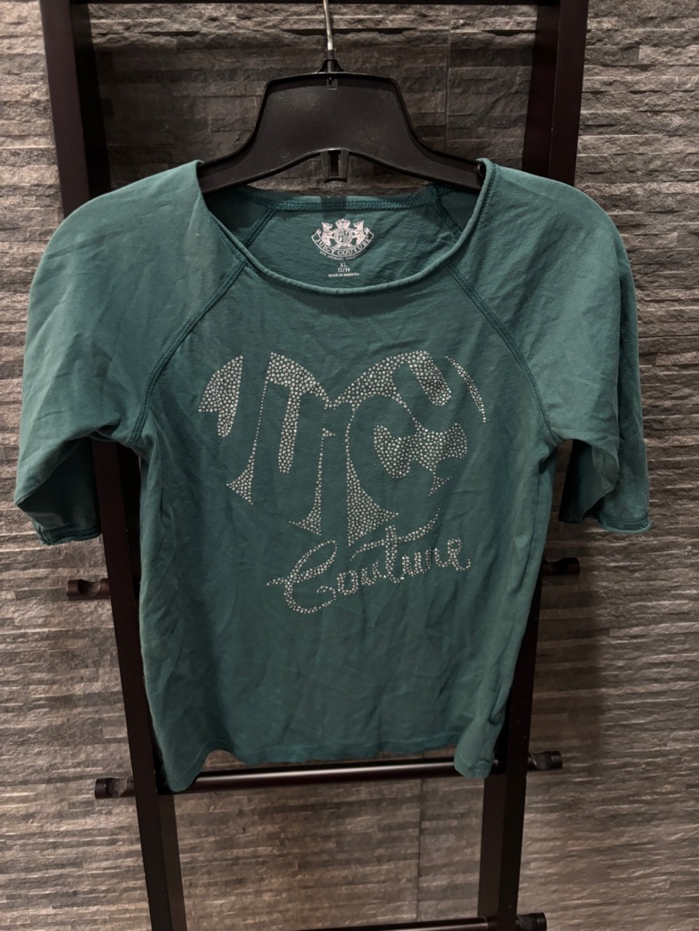 Juicy Couture Girls Green Rhinestone Graphic Tee